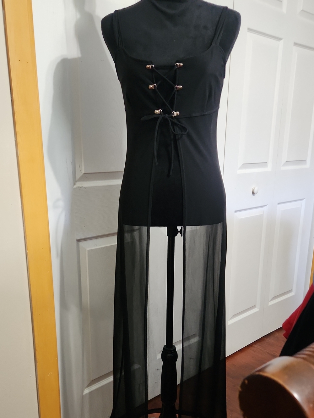 Black Lace-Up Sheer-Hem Camisole Maxi